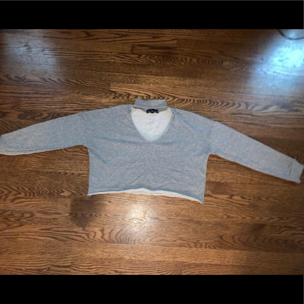 Gray Cropped Hoodie with Neck Cut Out